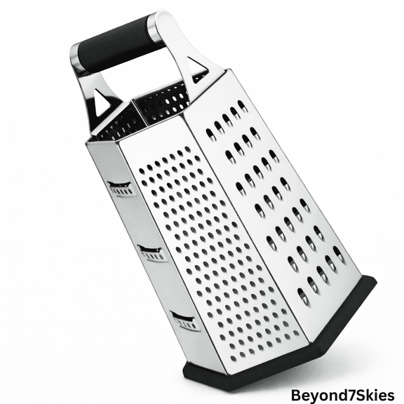 Premium Stainless Steel 6 Sided Box Cheese Grater - Heavy-Duty Kitchen Grater with Non-Slip Base for Cheese & Vegetables