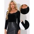 thumbnail image 2 of DARING DIVA Women's Velvet Long Sleeve V Neck Stylish Blouses XS Black, 2 of 6
