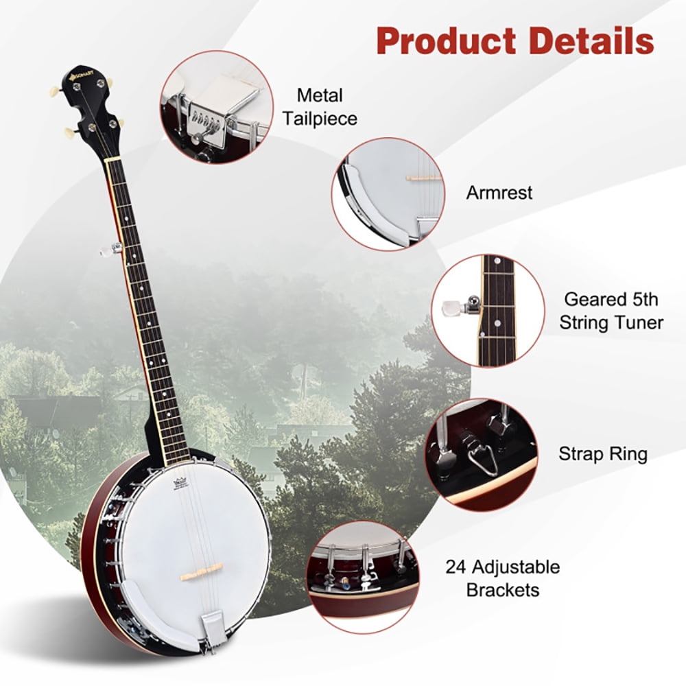 Canddidliike 5-String Geared Tunable Banjo with Case, Kids Instrument Toy, Christmas Birthday Gift for Boy and Girl 3-12 Years Old