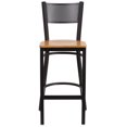 thumbnail image 4 of 2 Pk. HERCULES Series Black Grid Back Metal Restaurant Barstool - Natural Wood Seat, 4 of 8