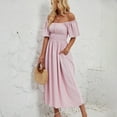 thumbnail image 7 of Lmnyox Off Shoulder Maxi Dress for Women Casual Puff Short Sleeve Dress Flowy Cocktail Party Dress, 7 of 7
