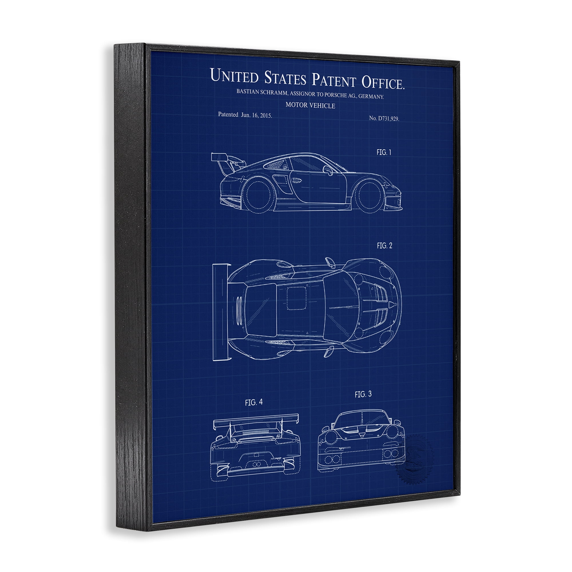 Stupell Industries Motor Vehicle Blueprint Transportation Painting Black Framed Art Print Wall Art, 24 x 30