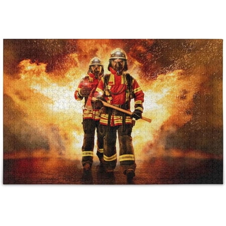 FREEAMG Firefighter Fireman in Fire Flame Sparkle Jigsaw Puzzles 500 Pieces Puzzle for Adults Kids DIY Gift