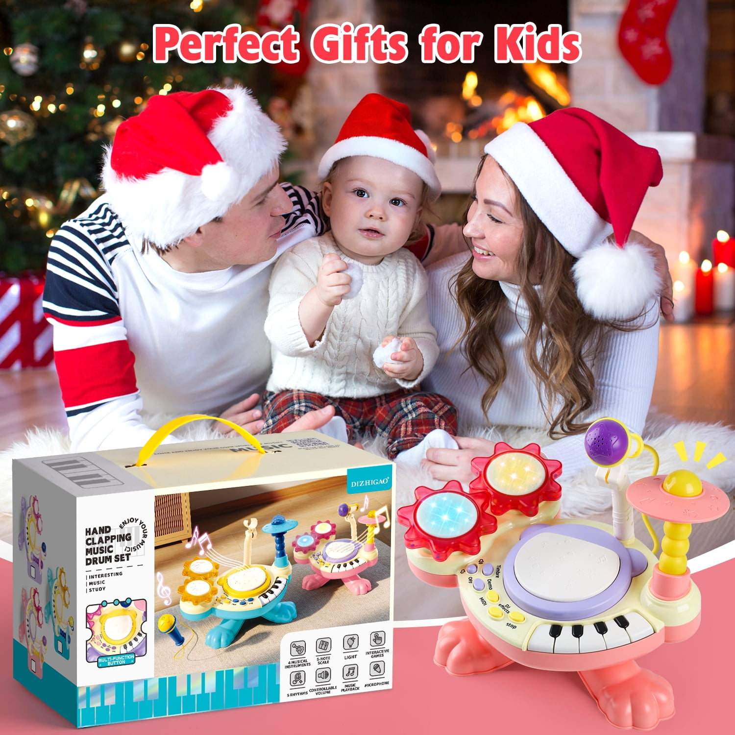HopeRock Baby Toys, Toddler Drum Set for Ages 1 2 3 4, Baby Drum Toys for Ages 2-4 Years Old,with Light up and Music Instruments Birthday Gift for Toddlers.