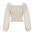 thumbnail image 4 of Hauts d'Automne pour Femmes 2022 à Manches Longues, Encolure Carrée, Tunique Smockée, T-Shirt, Hauts, Chemises, Couleur Unie, Décontracté, Confortable, Crop Tops, Blouse, 4 of 6