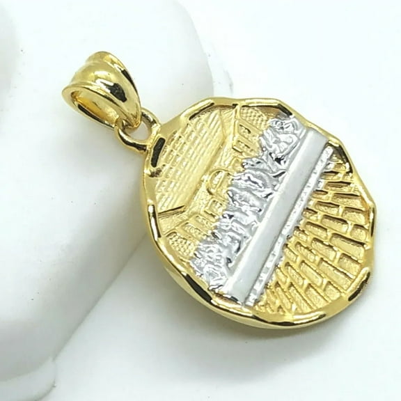 14K Gold Plated Silver Two-Tone Round Last Supper Pendant with Diamond Illusion Detail, Religious Charm Necklace for Men & Women