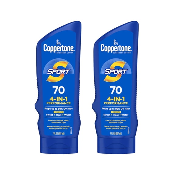 Coppertone Sport Sunscreen Lotion SPF 70 Broad Spectrum Water Resistant 7 fl oz (Pack of 2)