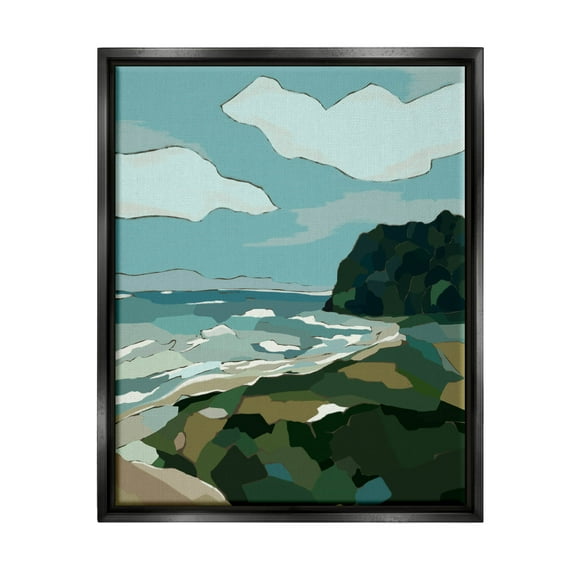 Stupell Industries Cloudy Blocked Beach Cliffs Landscape Graphic Art Jet Black Floating Framed Canvas Print Wall Art, Design by Nikita Jariwala