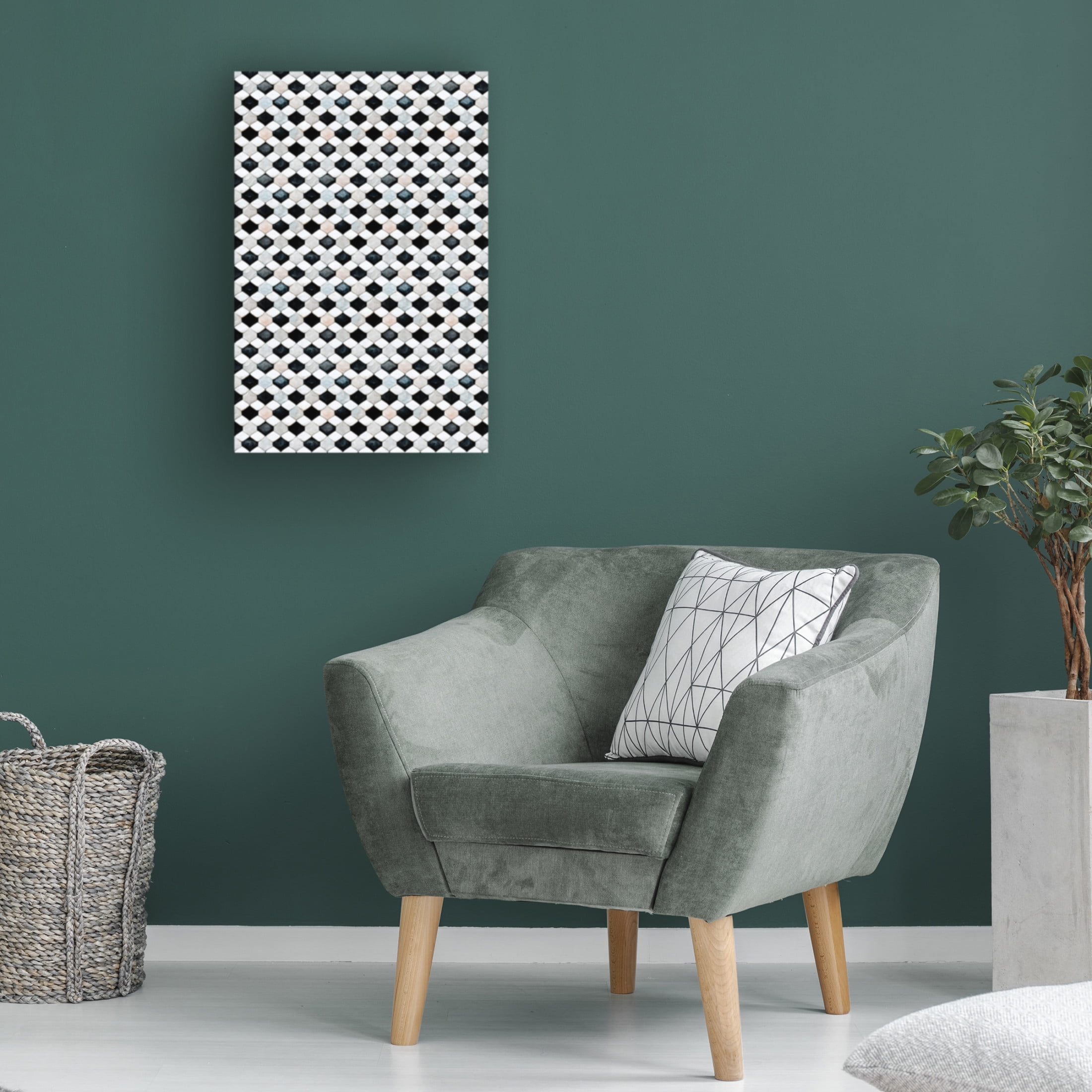 Canvas Wall Art - Treechild 'Black and White Tile Pattern' Wall Art for Living Room, Bedroom, or Office D?cor by Trademark Fine Art - 16 x 24 Inches