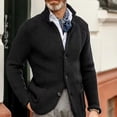 thumbnail image 4 of comerut Men Sweater Coat Lapel Solid Color Long Sleeves Pockets Single-breasted Keep Warm Knitting Casual Thick Winter Coat for Daily Wear, 4 of 8