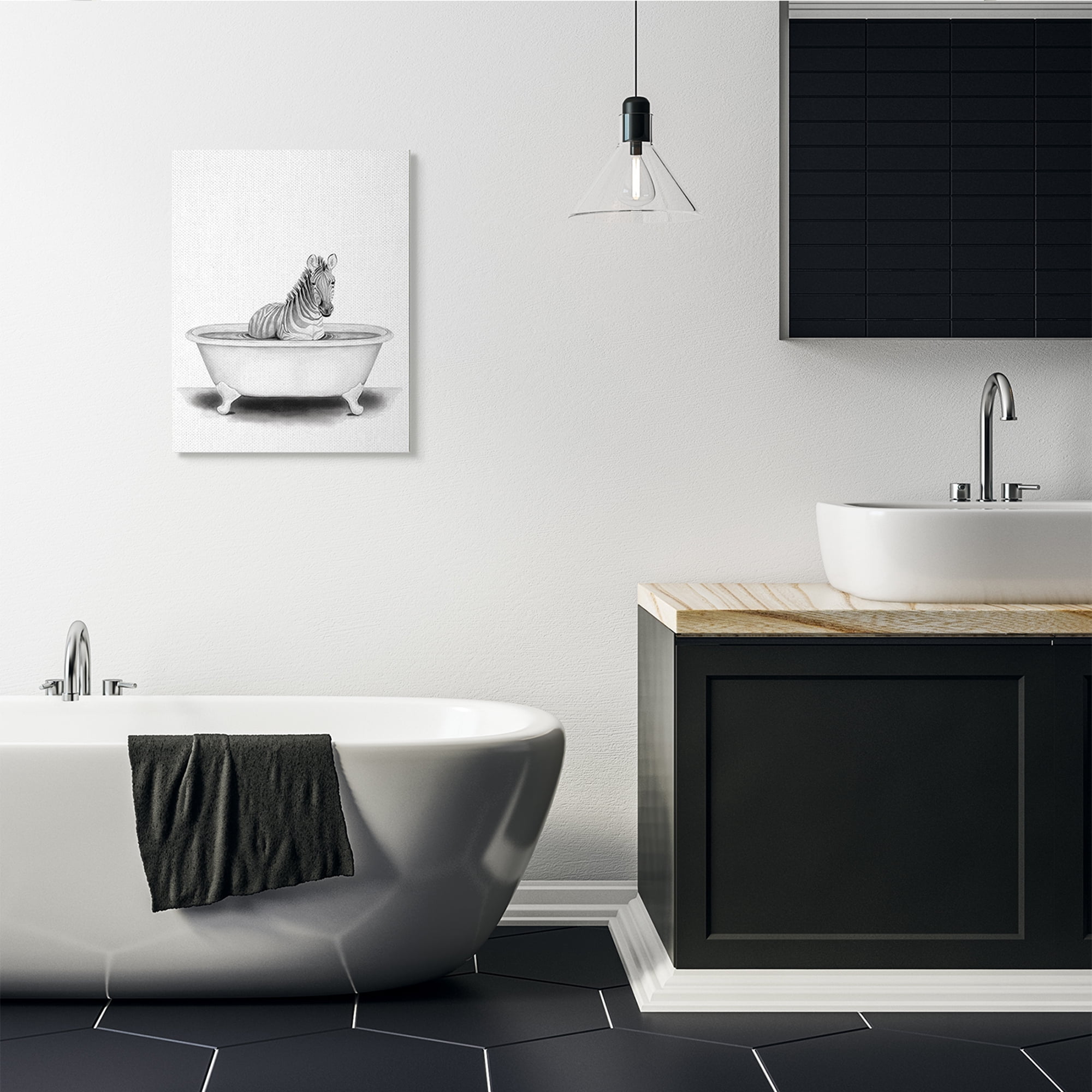 Stupell Industries Zebra In A Tub Funny Animal Bathroom Drawing Canvas Wall Art by Rachel Neiman, 24" x 30"