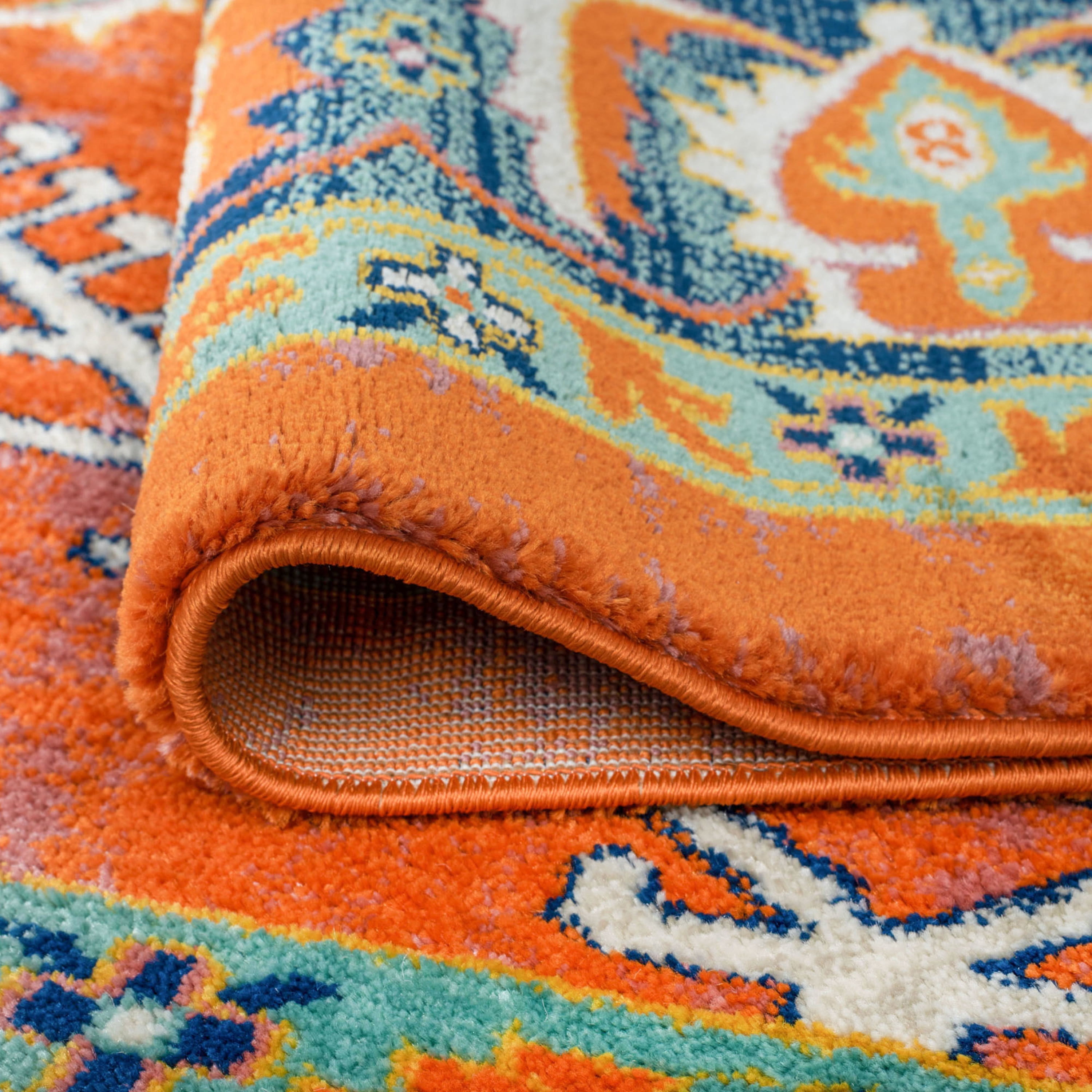 Transitional 4x6 Area Rug (3'11'' x 5'3'') Oriental Orange, Navy Indoor Rectangle Easy to Clean