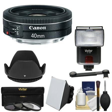 Canon EF 40mm f/2.8 STM Pancake Lens with 3 UV/CPL/ND8 Filters + Hood + Flash + Video Light + Diffuser + Soft Box + Kit for EOS 6D, 70D, 5D Mark II III, Rebel T3, T3i, T4i, T5, T5i, SL1 DSLR