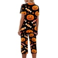 thumbnail image 6 of Women's Halloween Lounge Set Short Sleeve Round Neck Top and Capri Pants with Pockets Ghost Print Breathable Soft Pajama Set Casual Sportswear for Daily Wear Black L, 6 of 6