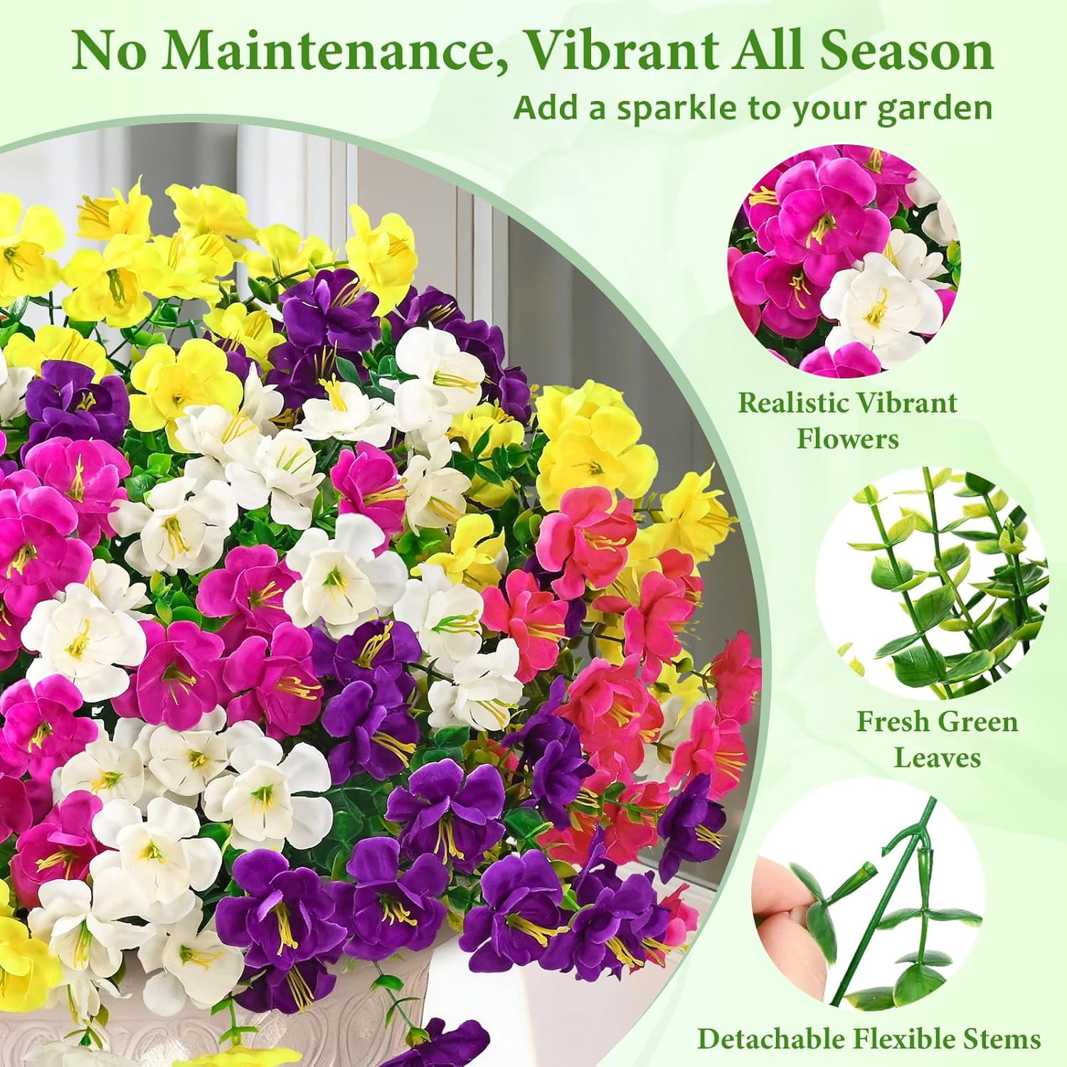 Yastouay 24 Bundles Artificial Hibiscus Flowers for Outdoors, UV Resistant Fake Flowers for Planter, Colorful Outdoor Faux Plants for Garden Balcony Yard Porch