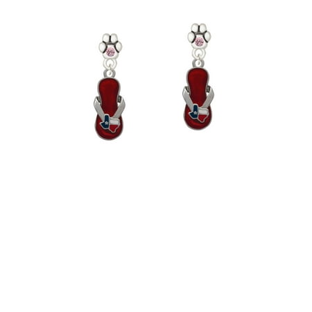 Austrian Crystal Flip Flop - Texas Flip Flop - Light Pink Crystal Paw Earrings