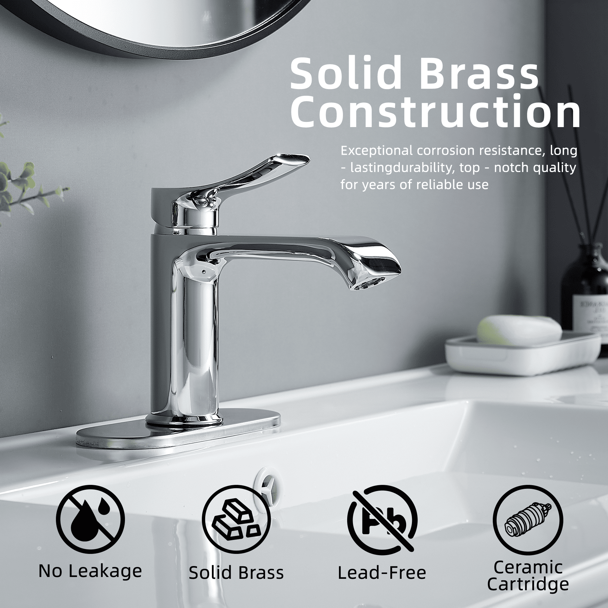 BELZ Bathroom Faucet Modern Waterfall Bathroom Sink Faucet with Single Handle with Pop Up Drain and Deck Plate Suitable for 1 or 3 Holes, Chorme