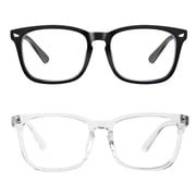 Rirool 2 Pack Blue Light Blocking Computer Glasses, Black and Clear Frames Anti Eyestrain UV400 Screen Glasses for Women Men Reading Gaming TV Phone Office Work Screen Time Comfort Kit
