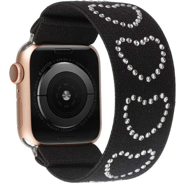 Compatible with Watch Band 42mm 44mm Scrunchie Elastic Strap Women Fabric Shiny Rhinestones Replacement Stretch Bracelet iWatch Series 6 5 4 3 2 1 (Diamond-Heart, Large)