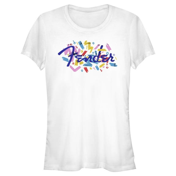 Junior's Fender Retro Confetti Logo Graphic Tee White X Large