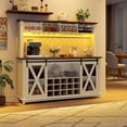 thumbnail image 3 of ANPOO 63"W Farmhouse Coffee Bar Cabinet with Power Outlet and LED Light, 58"H Wine Bar Cabinet with 4 Tier Storage Hutch, Kitchen Buffet Cabinet with 15 Wine and Glass Racks for Kitchen Dining Room, 3 of 8