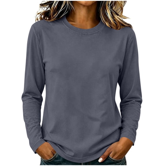 yillto Womens Long Sleeve Shirts Cotton Crewneck Basic Tees Tops Soft Comfy Solid Color Tshirts