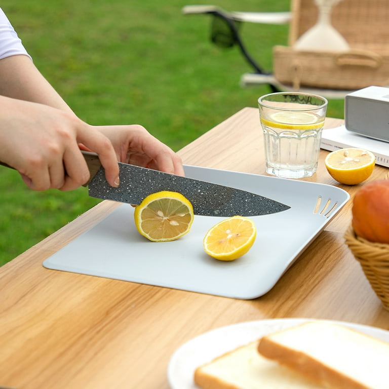 GROFRY Chopping Board with Drain Hole Hanging Design Square Shape Food  Grade Plastic Raised Sides Cutting Tray Kitchen Tool,White