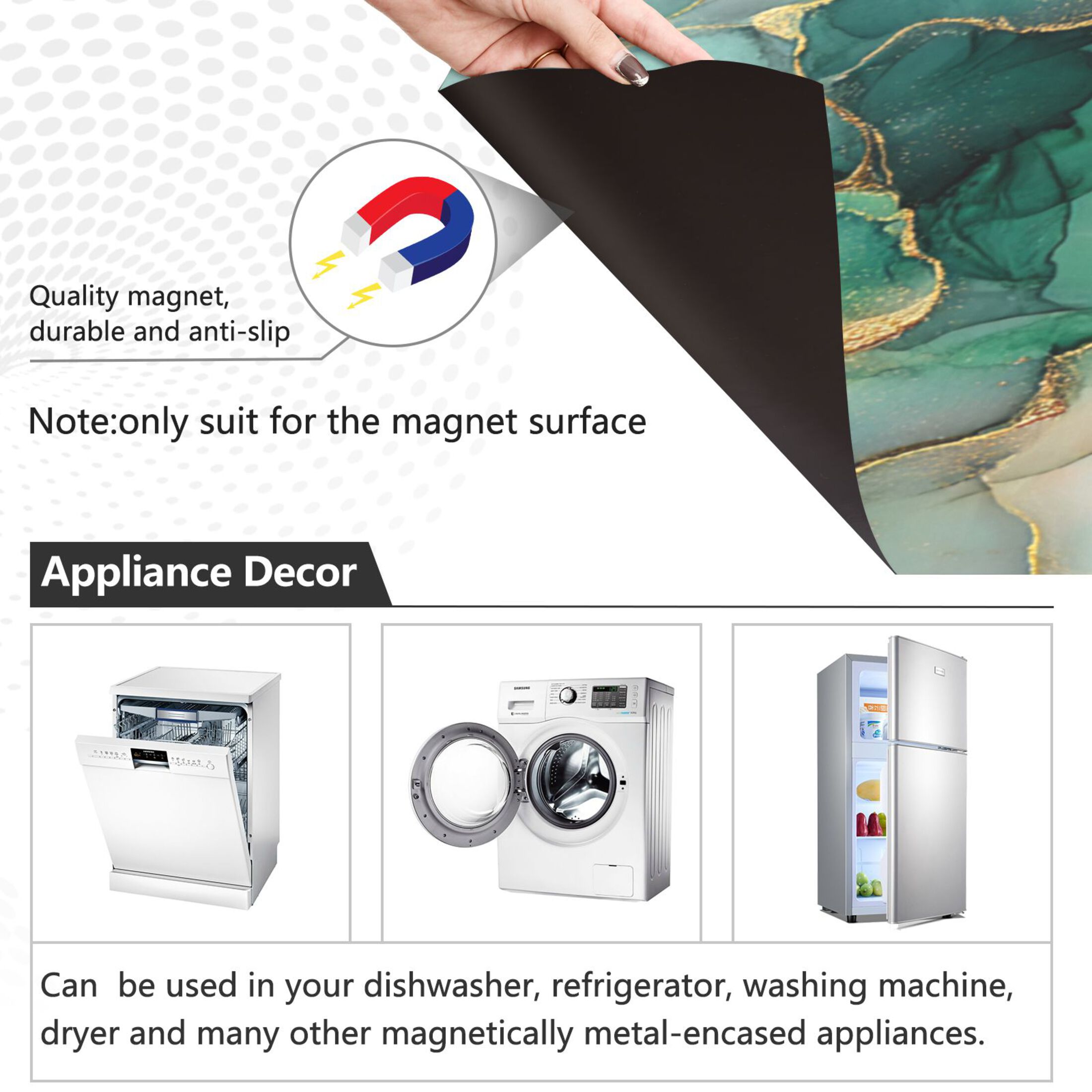 Dishwasher Magnetic Refrigerator Magnet Cover Sticker Home Decorative 23"x26" Golden Green Marble Crack