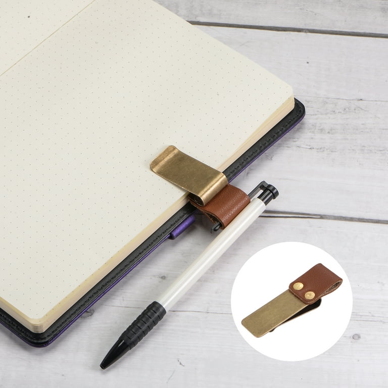 Metal Pen Holder for Notebook,4 Pcs Pen Clip for Notebook Retro Style Pen  Loop Holder Bookmark Pen Holder Clip PU Leather Pen Holder Pen Sleeve with