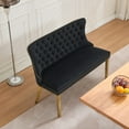 thumbnail image 3 of CQSXDA Handmade Tufted Velvet Loveseat Bench, Upholstery, 2-Seat Seating With Wing Back And Gold-Plated Legs, Black, 3 of 18