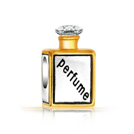 Plated Womens Charm - Perfume Bottle Scent Crystal Top Charm Bead For Women 2 Tone 14K Gold Plated Sterling Silver Fits European Bracelet