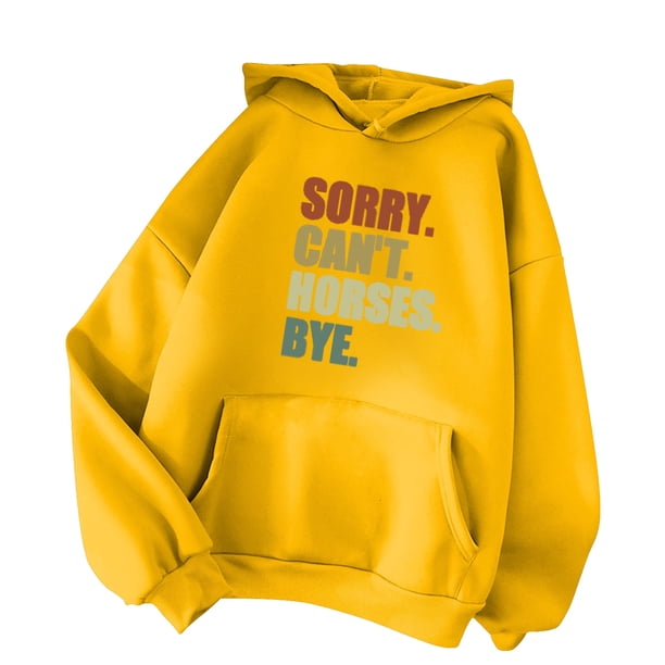 Gibobby Sudadera cómoda para mujer Sudadera con capucha informal y cómoda para mujer, cuello redondo, manga larga, bolsillo y estampado de letras, otoño e invierno (Amarillo, XXL)