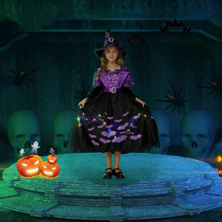 Halloween Girl s Purple witch Costume Spider Web Skirt Dress