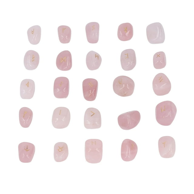 Ensemble de Pierres de Rune, 25Pcs Pierres de Rune Naturelles pour la Méditation Quartz Rose