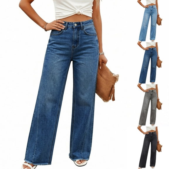 Zulora Women's High Waisted Wide Leg Jeans Loose Fit Floor Length Straight Denim Pants for Summer Casual Daily Wear