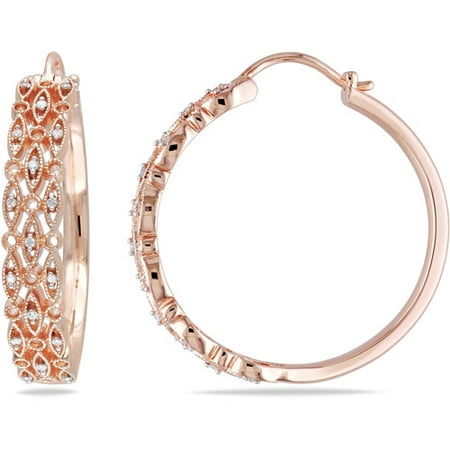 Miabella 1/8 Carat T.W. Diamond Pink Rhodium over Sterling Silver Hoop Earrings