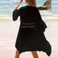 thumbnail image 4 of KIHOUT Women's Black Sheer Swimsuit Cover Up | Lace Cutout Waist Tie Kimono Beach Dress for Vacation & Casual Wear, 4 of 7