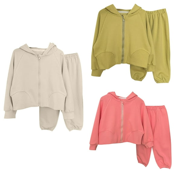 Ahuyic Toddler Kids Casual Fashion Outfits, Autumns And Winter Solid Color Top And Pants Set For Kids, Children's Casual Solid Color Zipper Sweatshirt And Pants Two-piece Set Long Sleeved Hooded Set