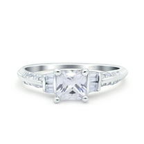 Cubic Zirconia Size-5 Art Deco Princess Cut Wedding Ring 925 Sterling Silver