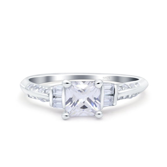 Cubic Zirconia Size-5 Art Deco Princess Cut Wedding Ring 925 Sterling Silver