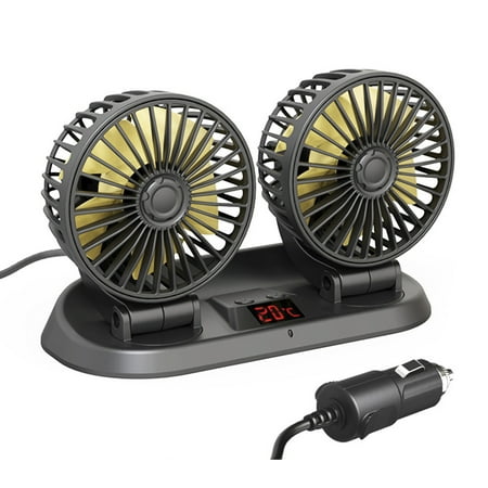 

Viugreum 12/24V Portable Fan for Car | Adjustable 3 Speeds Dual Head Fans with Remote Control | Electric Car Cooling Fan with 360 Degree Rotatable and Temperature Display
