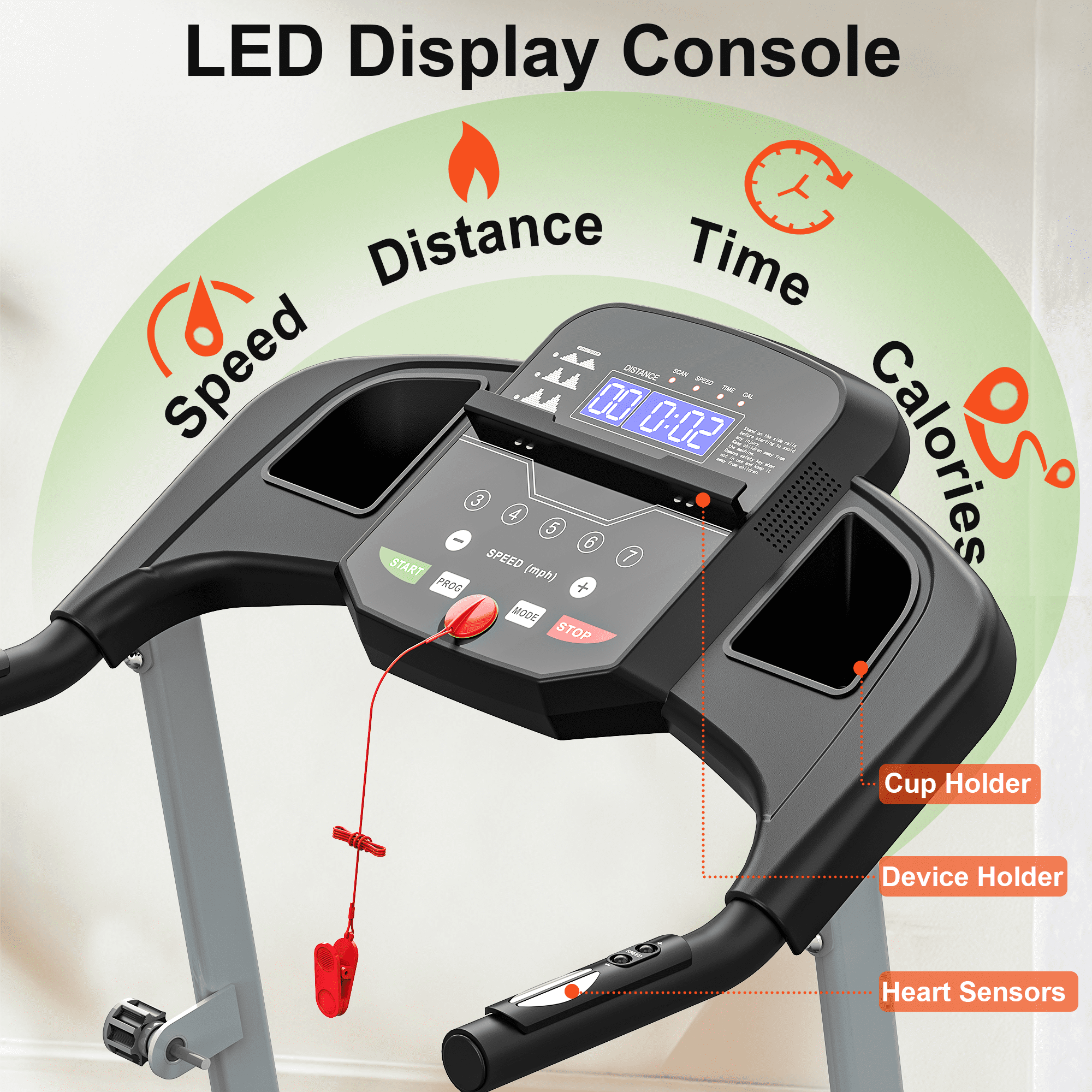 OBENSKY Foldable Electric Treadmill for Home, 2.5HP Quiet Portable Folding Small Treadmill, 7.5 MPH, LCD Display, Heart Rate Senso