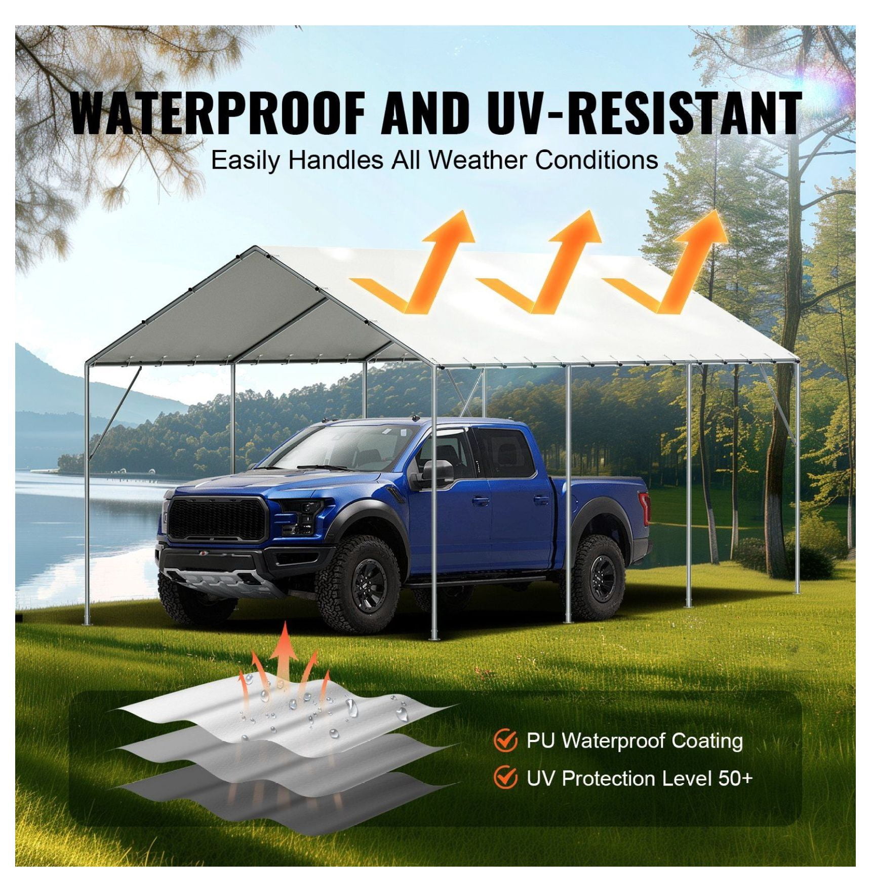 10x20 Carport Canopy Cover Replacement, Waterproof UV Protection Tent Top