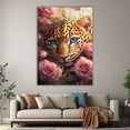 thumbnail image 5 of Mudket Blue Eyed Leopard with Pink Roses Framed Canvas Wall Art, Girly Floral Animal Print Decor for Girls Bedroom, Living Room, Vanity Space, Ready to Hang - 36"L x 24"W, 5 of 10