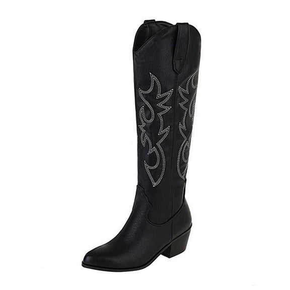 UngA Cowboy Boots Women's Western Cowboy Boots Embroidered Mid-Calf Pointed Toe Cowgirl Boot Black,7