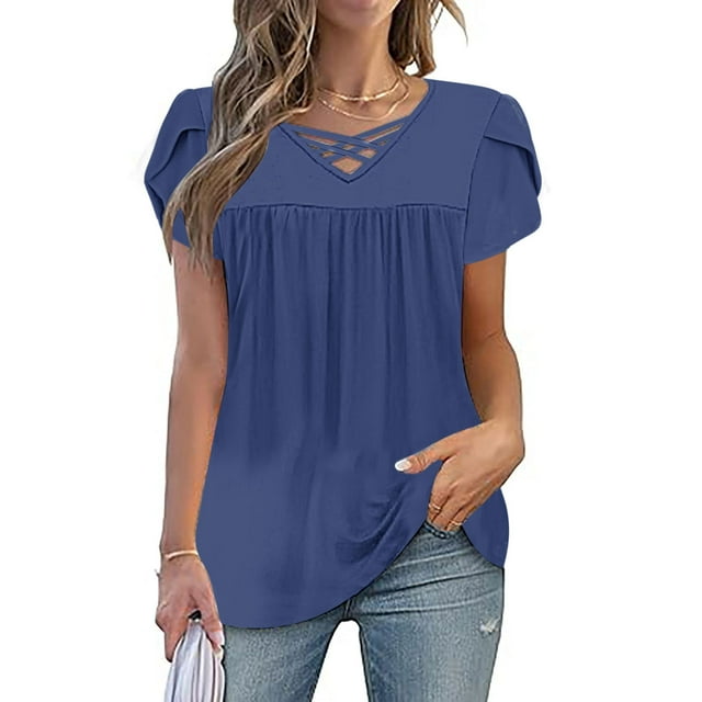 mfyjkho Tops Elegantes Para Mujer, Camisetas De Moda Para Mujer, Camisetas Casuales De Cuello Redondo Con Mangas 3/4, Blusas Para Mujer, Camisas Tops Para Salir Para Mujer M