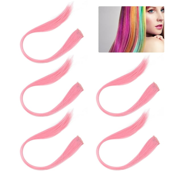 5 extensiones de Cabello liso de colores con clip en postizo, embalaje individual, longitud larga, uso conveniente, fácil de peinar, accesorio para el cabello