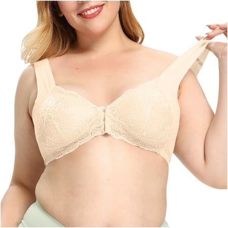 Dealovy Front Closure Bras for Women Lace Floral Full Coverage Wide Strap Seamless No Underwire Bras