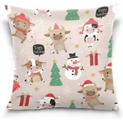Wellsay Cute Cow in Winter Costume Velvet Oblong Lumbar Plush Throw Pillow Cover/Shams Cushion Case with Zipper 16" x 16" for Couch Sofa Pillowcase Only