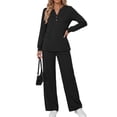 thumbnail image 2 of Fantaslook Fall Fashion Two Piece Lounge Sets for Women Henley V Neck Vacation Travel Outfit Casual Wide Leg Pants Matching Sets Women Clothing, 2 of 7
